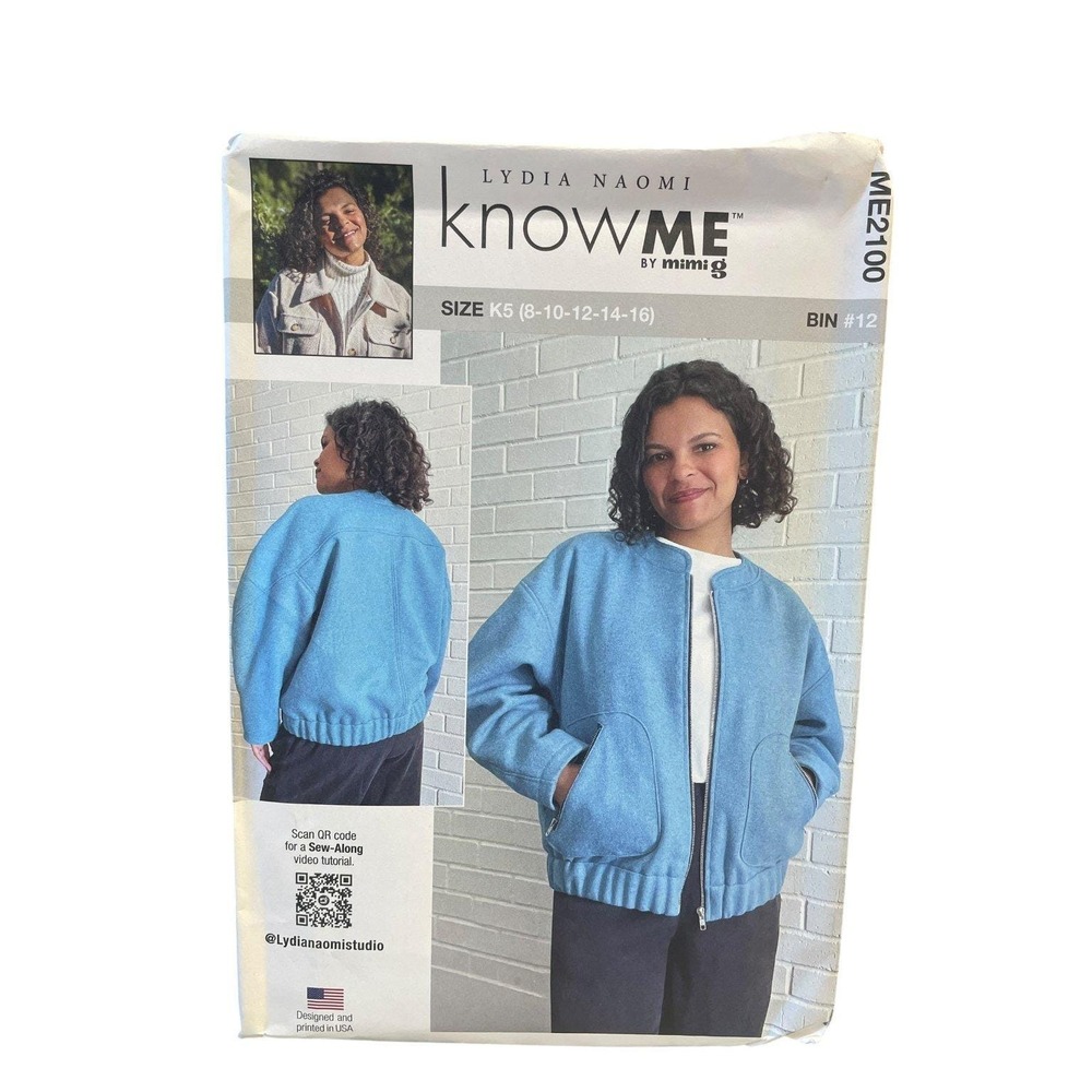 knowME Bomber Jacket Pattern Women 8-16 Blue ME2100 Lydia Naomi Uncut